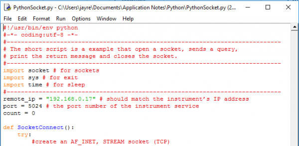 Programming Example: Open Socket LAN connection using Python - Siglent