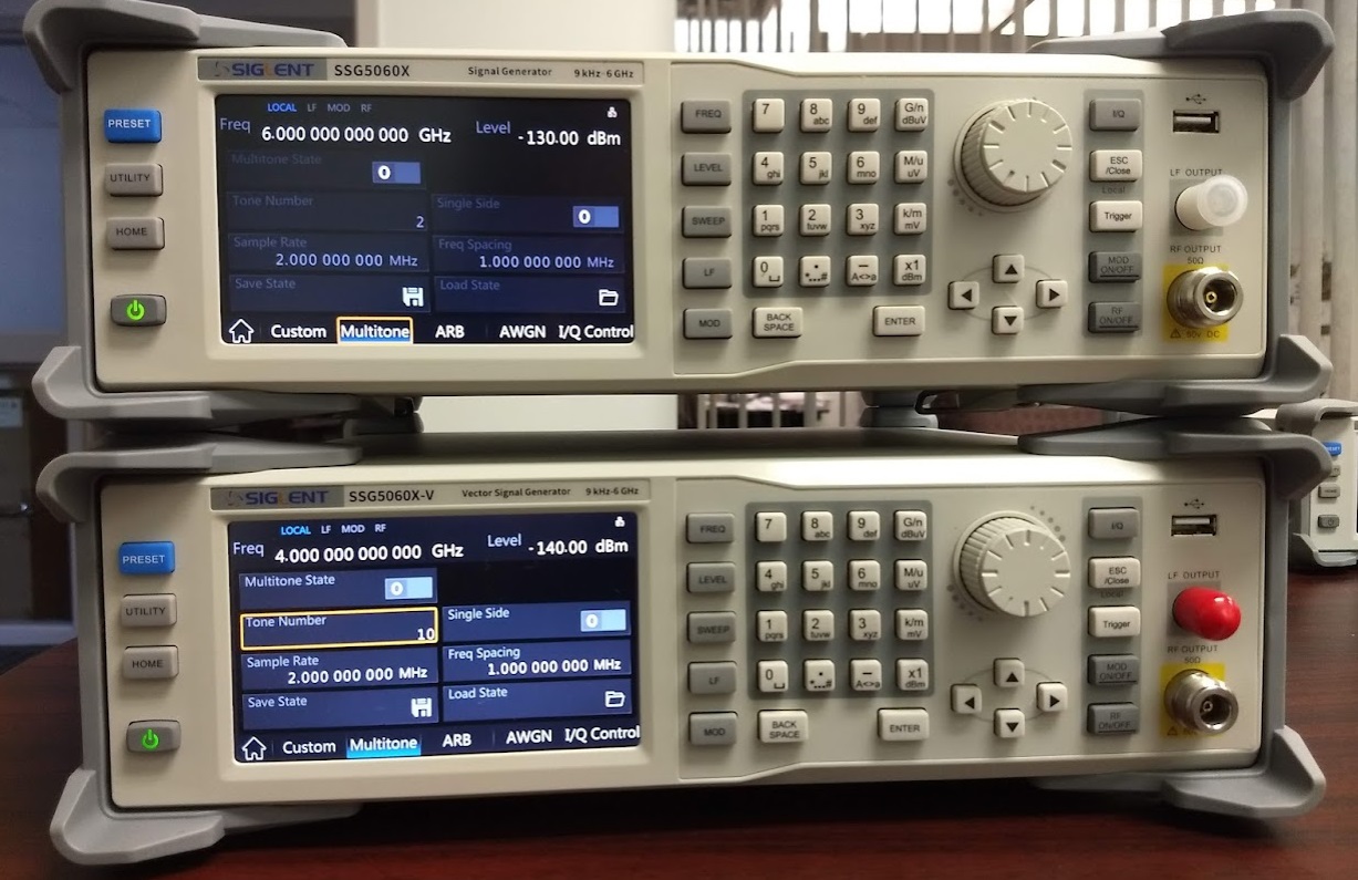 front panel view of signal ssg5000x and ssg5000x-v rf signal sources showing multitone 