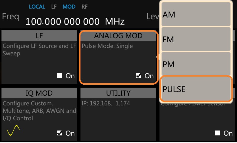 SIGLENT SSG pulse modulation display